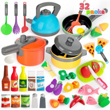 36 Pieces Cooking Pretend Play Toy Kitchen Cookware Playset