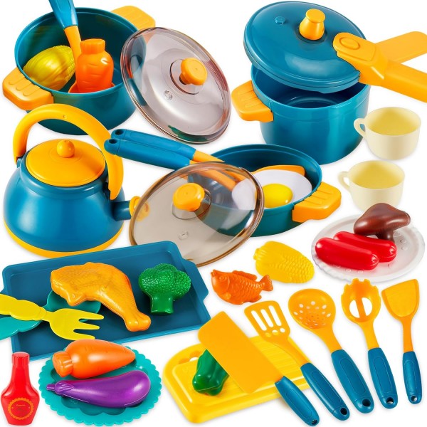 KIDS Toy Kitchen Accessories Play Pots and Pans, Cooking Set for Children