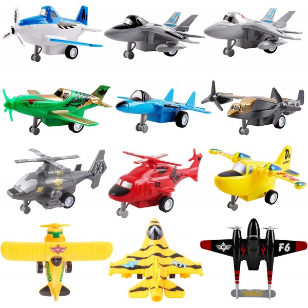 Set of 12 Pull Back Airplanes Vehicle Playset Variety Pack of Helicopters