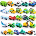 25 Piece Pull Back City Cars and Trucks Toy Play Set, Die-Cast Car Set