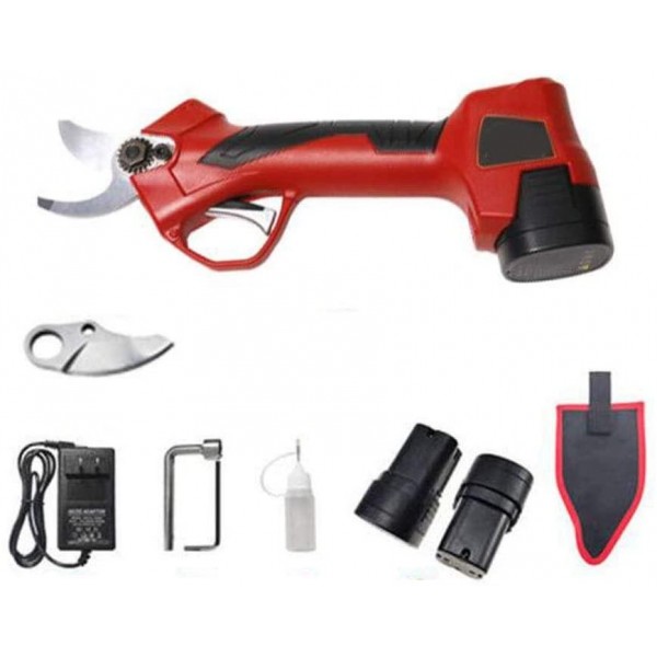 NOLOGO Js-whz Electric Pruning Shears, Garden Portable Fruit Tree Vigorous Thick Branch Shears, Rechargeable Household Gardening Scissors, with Two Lithium Batteries, Red (Color : 2 Electricity)