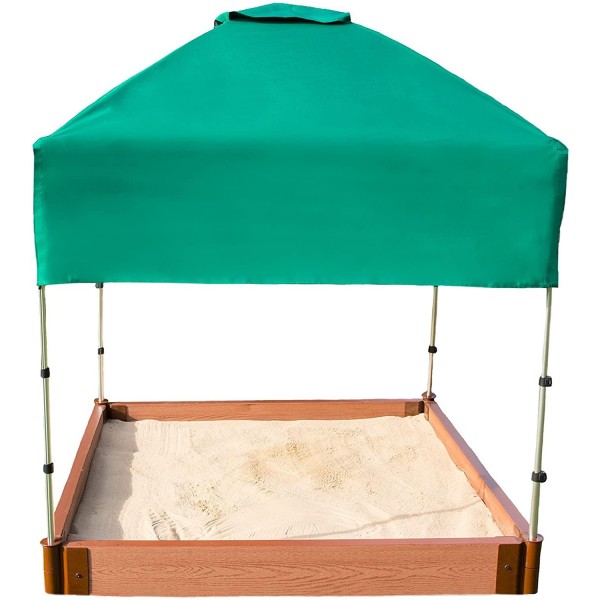 Frame It All Tool-Free Classic Sienna 4ft. x 4ft. x 5.5in. Composite Square Sandbox Kit with Telescoping Canopy/Cover - 2