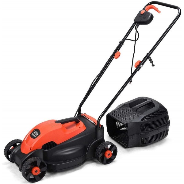 Cypress Shop Push Lawn Mower Electric Walk-Behind Corded Lawn Mower 14 inch 1200W Height Adjustment Compact Design Folded Handles with Grass Bag Yard Backyard Garden Clean Up (Red)