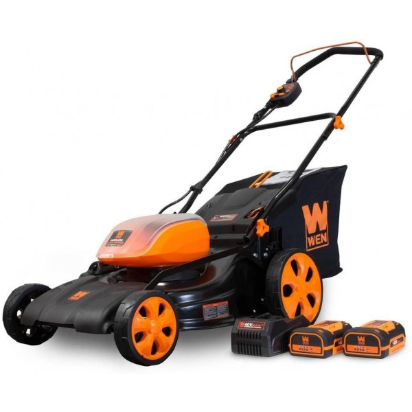 WEN 19 in. 40-Volt Max Lithium-Ion Cordless Battery 3-in-1 Walk Behind Push Lawn Mower with 2 Batteries and Charger
