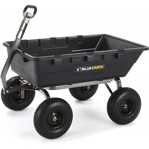Gorilla Carts GOR10-COM Extra Heavy-Duty Poly Dump Cart with 2-in-1 Convertible Handle, 1500-pound Capacity, Black
