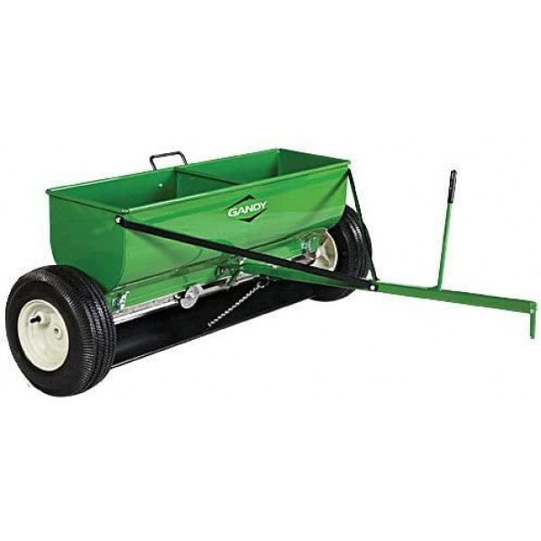 Gandy Towable Drop Spreader with Steel Hopper and Pneumatic Tires - 120 Pound Capacity, Green