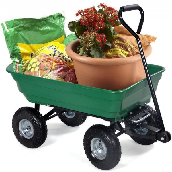 Beeal.shop Cart Garden Wagon 650 Pounds Lawn Yard Heavy Duty Poly Carrier Wheelbarrow Tractor for All Gardening Tools