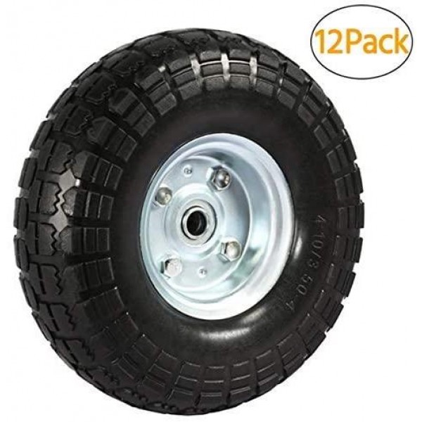 Yaheetech Solid Wheelbarrow Tires Sack Truck Cart Wheel 5/8-inch Bearings for Wagon/Lawn/Garden/Beach/Trolley 4/8/12 Pack 10-inch (12)