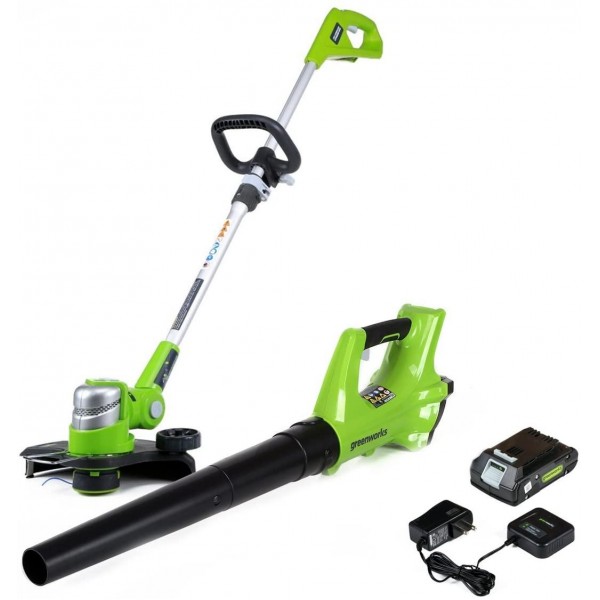 Greenworks 24V Cordless String Trimmer & Blower Combo Pack, 2.0Ah Battery and Charger Included STBA24B210