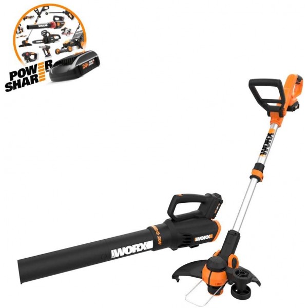 WORX Cordless String Trimmer and Blower WG929.1 Combo, 20V 2 batteries, Grass Weed Edger