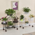 ZHEN GUO House Shape Decorative 3 Tiered Plant Stand Ladder Metal Flowers Stand Standing W/4 Pots Holder Round Shelves Display Indoor/Outdoor - with Wheel for Garden Patio Balcony (Color : White)