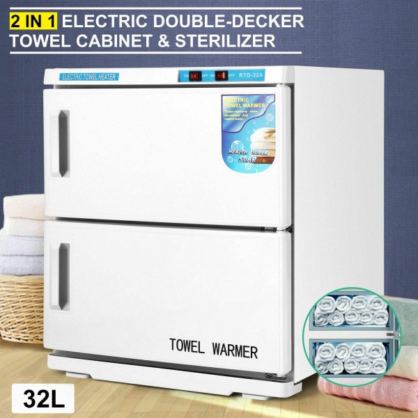 32L Double-Decker Hot Towel Cabinet Warmer UV Sterilizers Beauty Salon Equipment